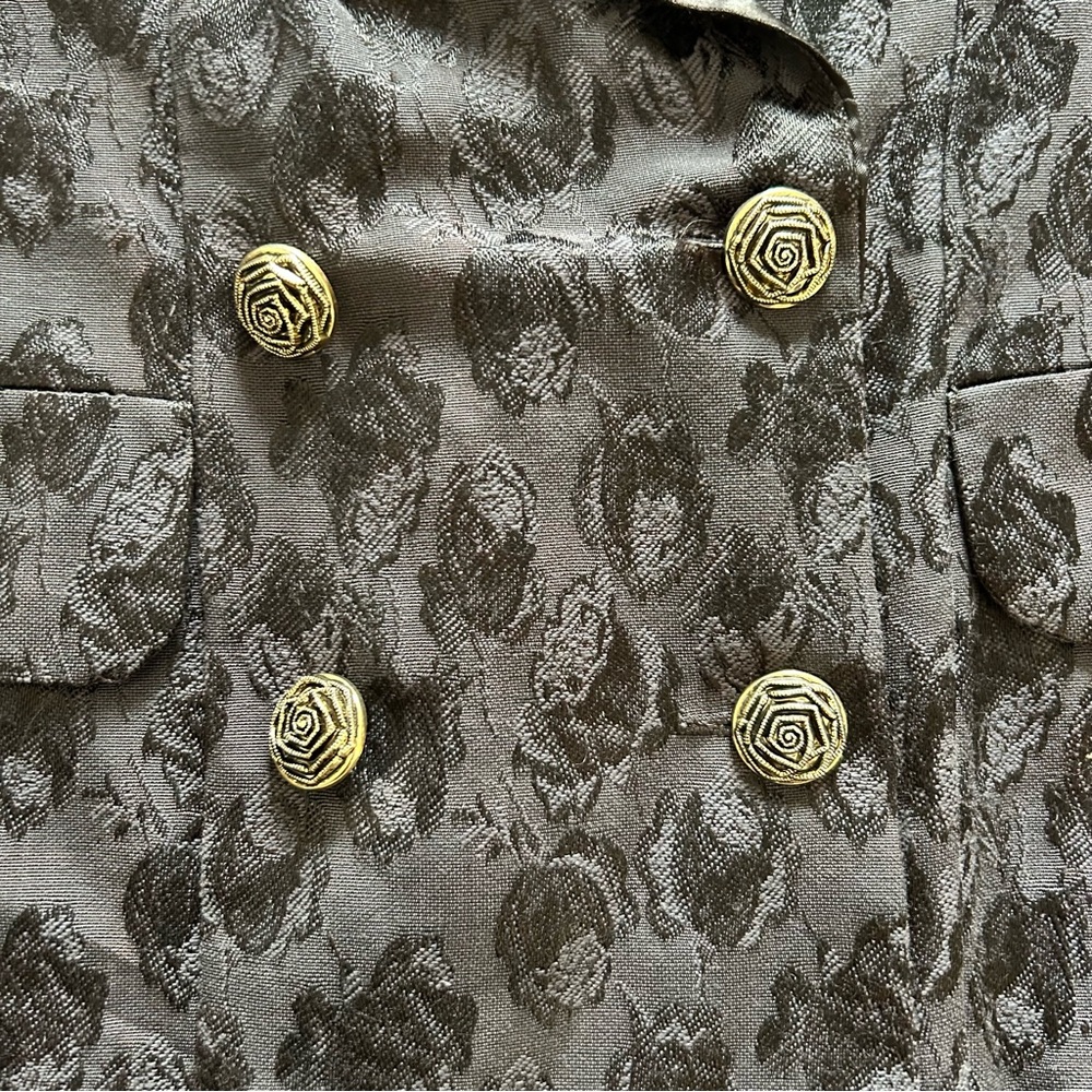 Vintage 90s Addiction Black Jacquard Satin Blazer Size Medium - Picture 4 of 16